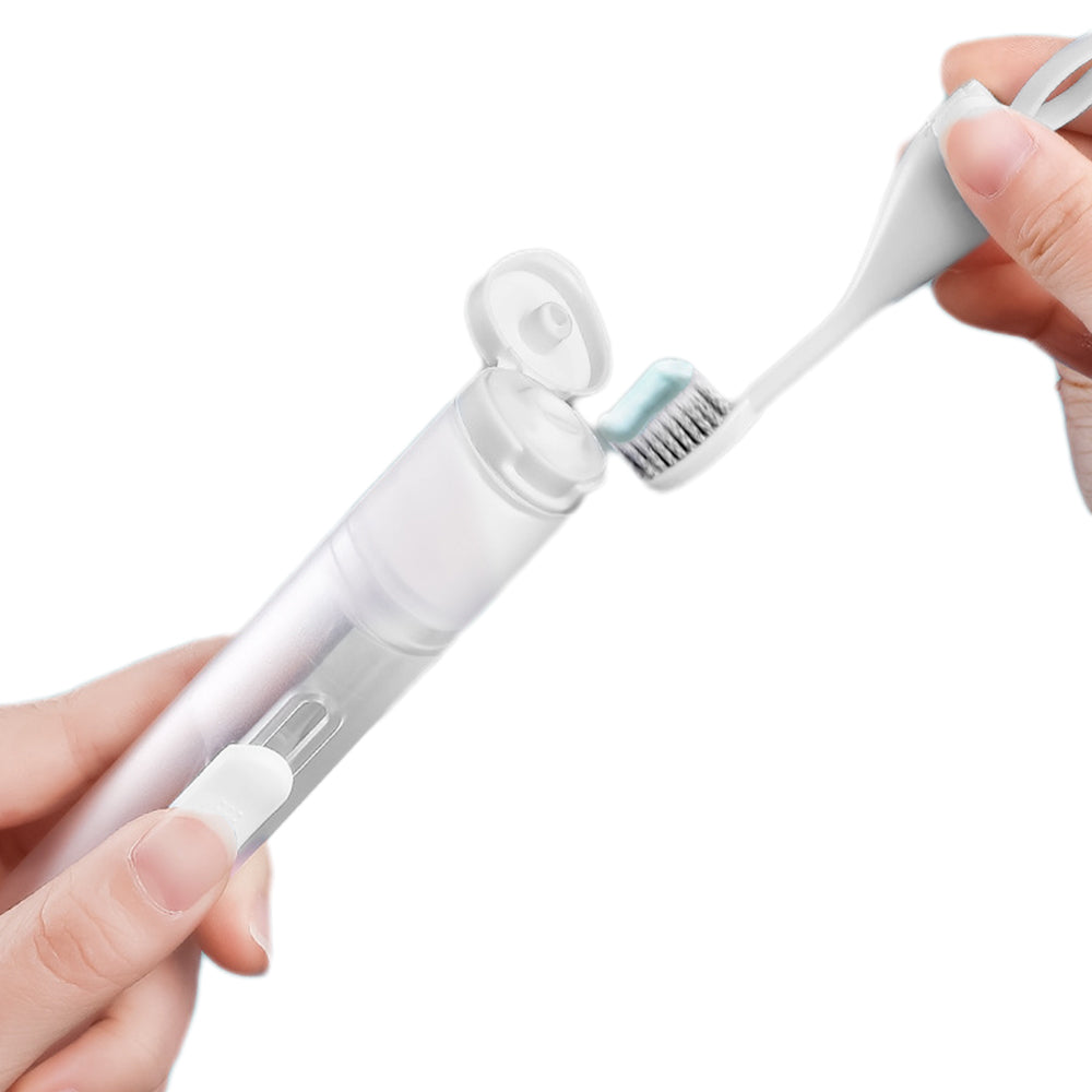 Travel Toothbrush with Built-in Toothpaste Container Kit Foldable Toothbrush for Camping Trip White