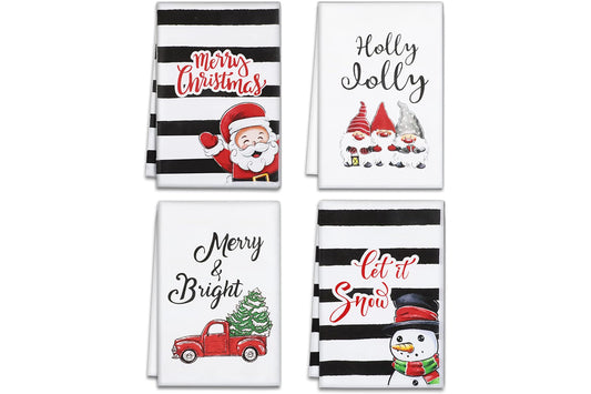 4Pcs Set Christmas Kitchen Towels Grinch Hand Inspirited Towel Merry Christmas Decorative Xmas Absorbent Dish Towels-Style 4