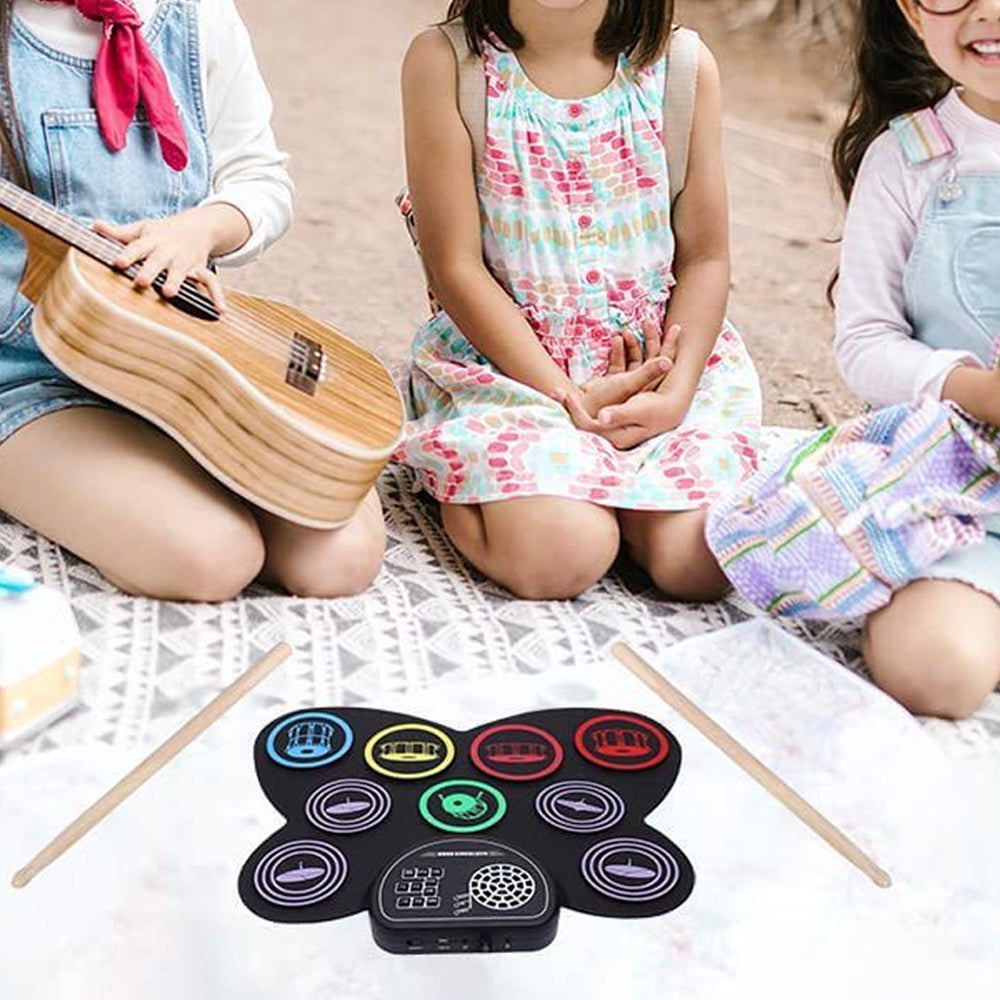 Electronic Drum Set Adjustable 9-Drum Practice Pad with Headphone Jack Drum Pedals and Sticks