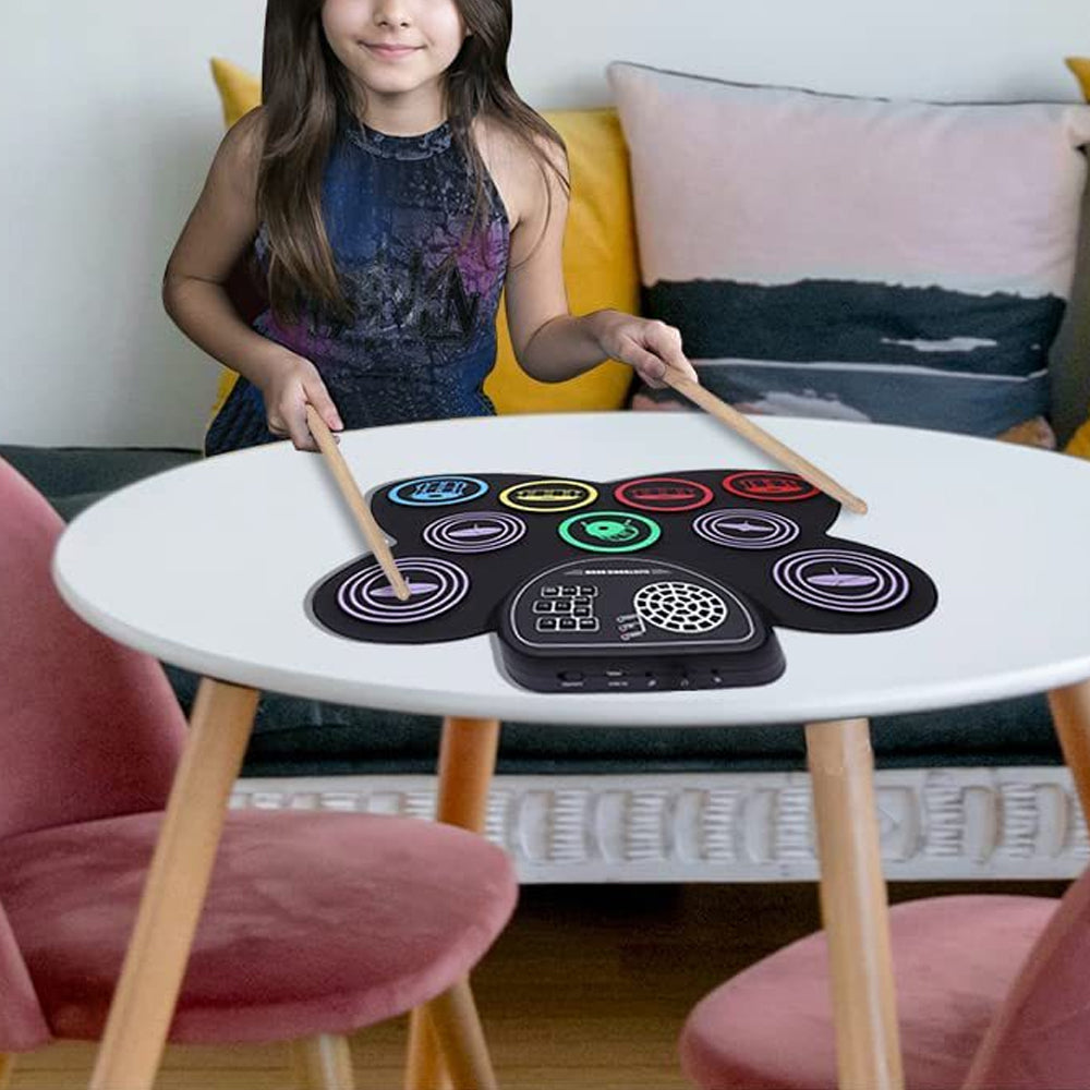 Electronic Drum Set Adjustable 9-Drum Practice Pad with Headphone Jack Drum Pedals and Sticks