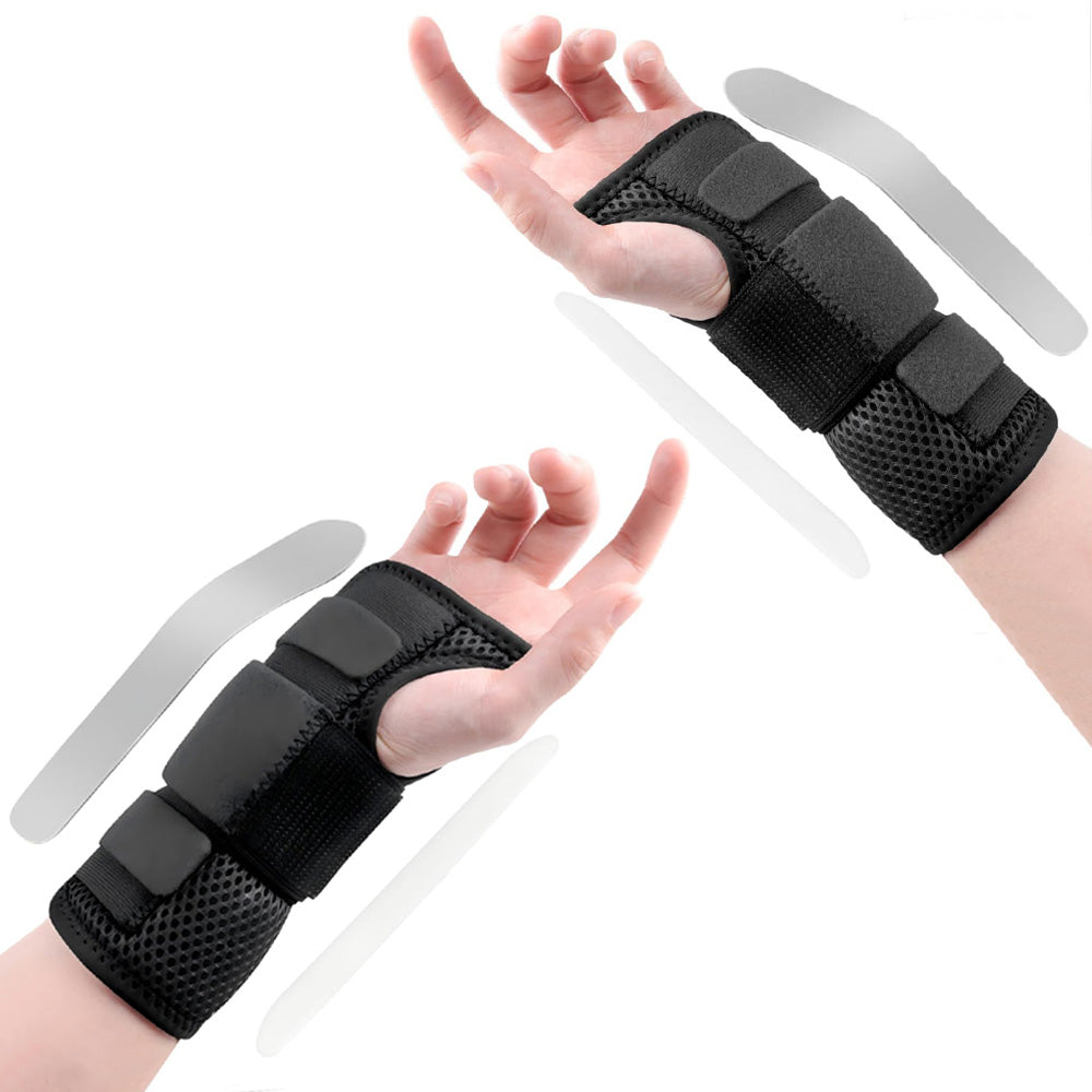 Pair of Adjustable Tunnel Wrist Brace Night Support Hand Brace with Splints Black
