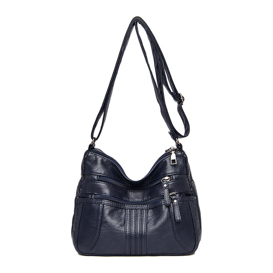 Women Multi Pocket Crossbody Bag Ladies Shoulder Bag PU Leather Mommy Bag Dark Blue