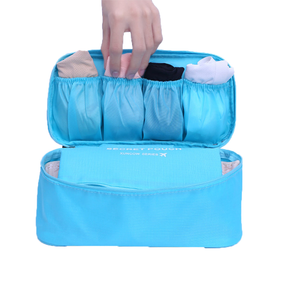 Oxford Travel Storage Bag Bra Underwear Bag Organizer Box Toiletry Cosmetic Case -Blue