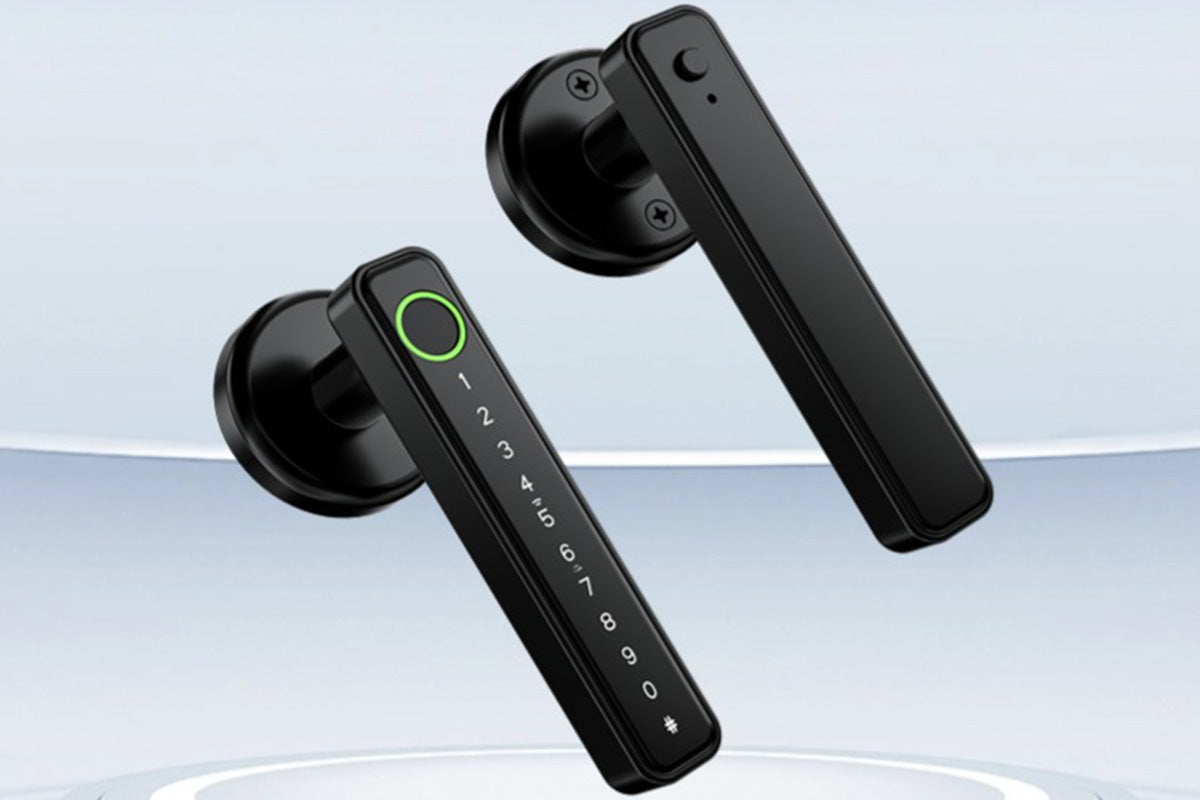 5 in 1 Smart Door Lock Fingerprint Door Knob with IC Cards and Backup Keys -Black
