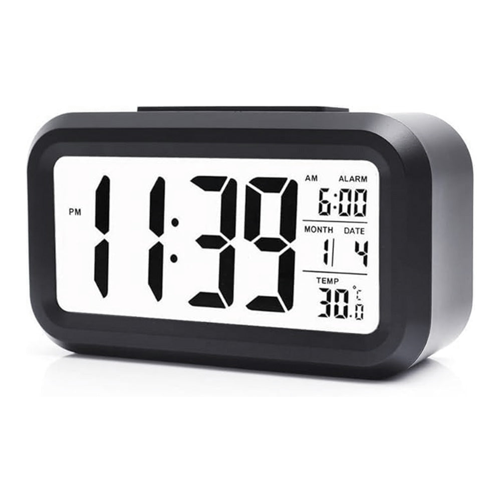 Digital Alarm Clock Battery Operated Desk Smart Clock with Night Light/Indoor Temperature Black
