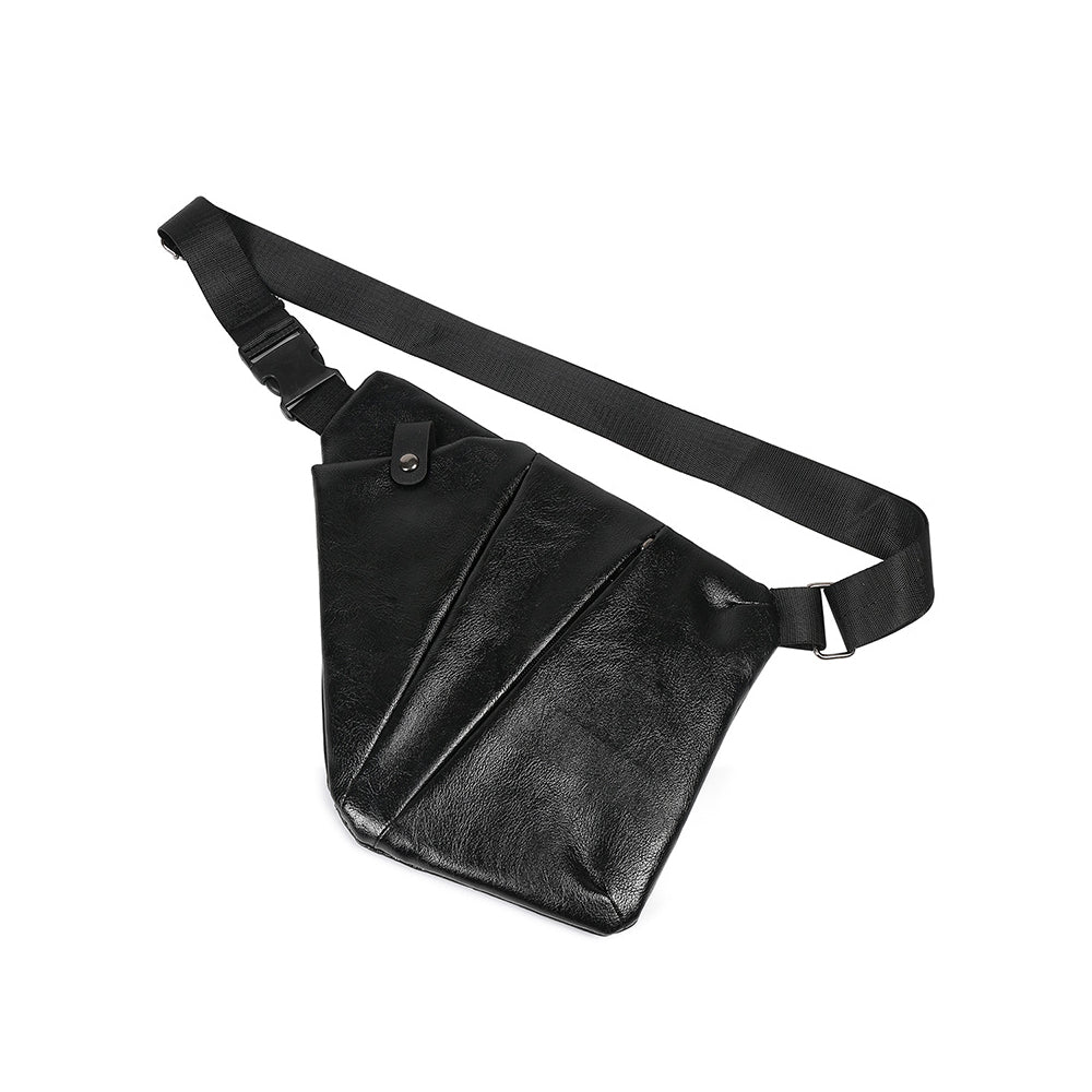 Anti-theft Sling Chest Pack for Men PU Leather Crossbody Shoulder Bag Black