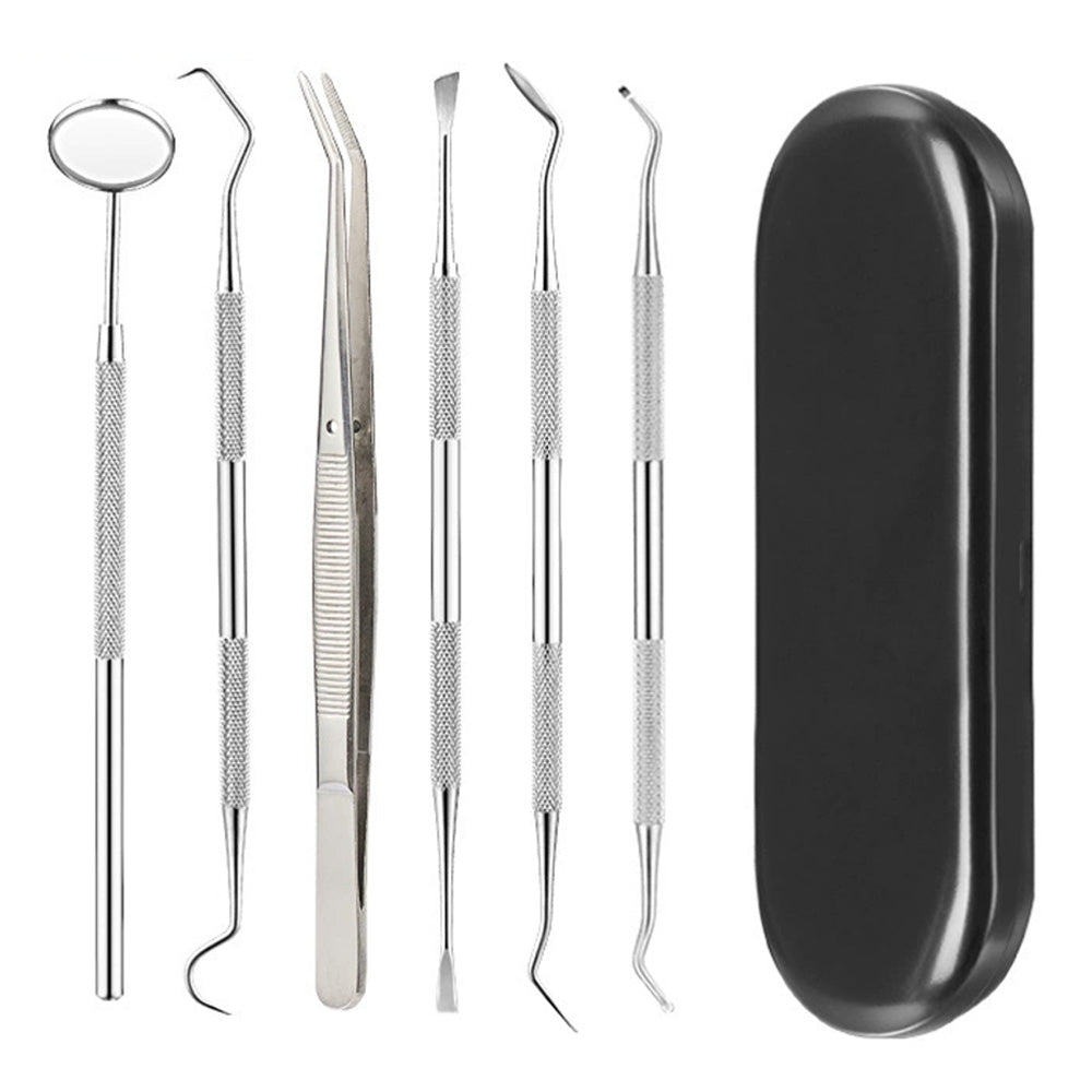 Professional Dental Tool Kit 6 Piece Stainless Steel Oral Care Set Black