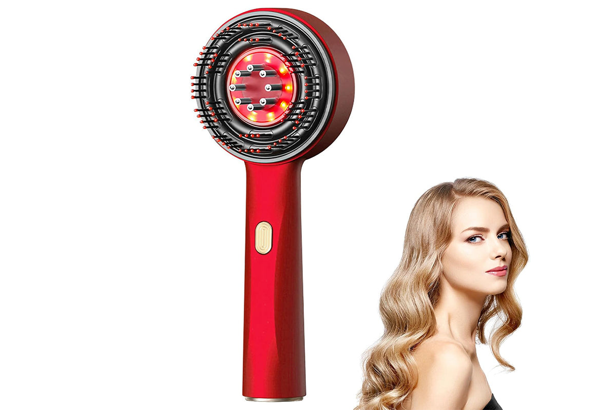 Cordless Electric Shiatsu Hair Brush Waterproof Deep Scalp Massager Head Massage Comb for Muscle Relax-Red