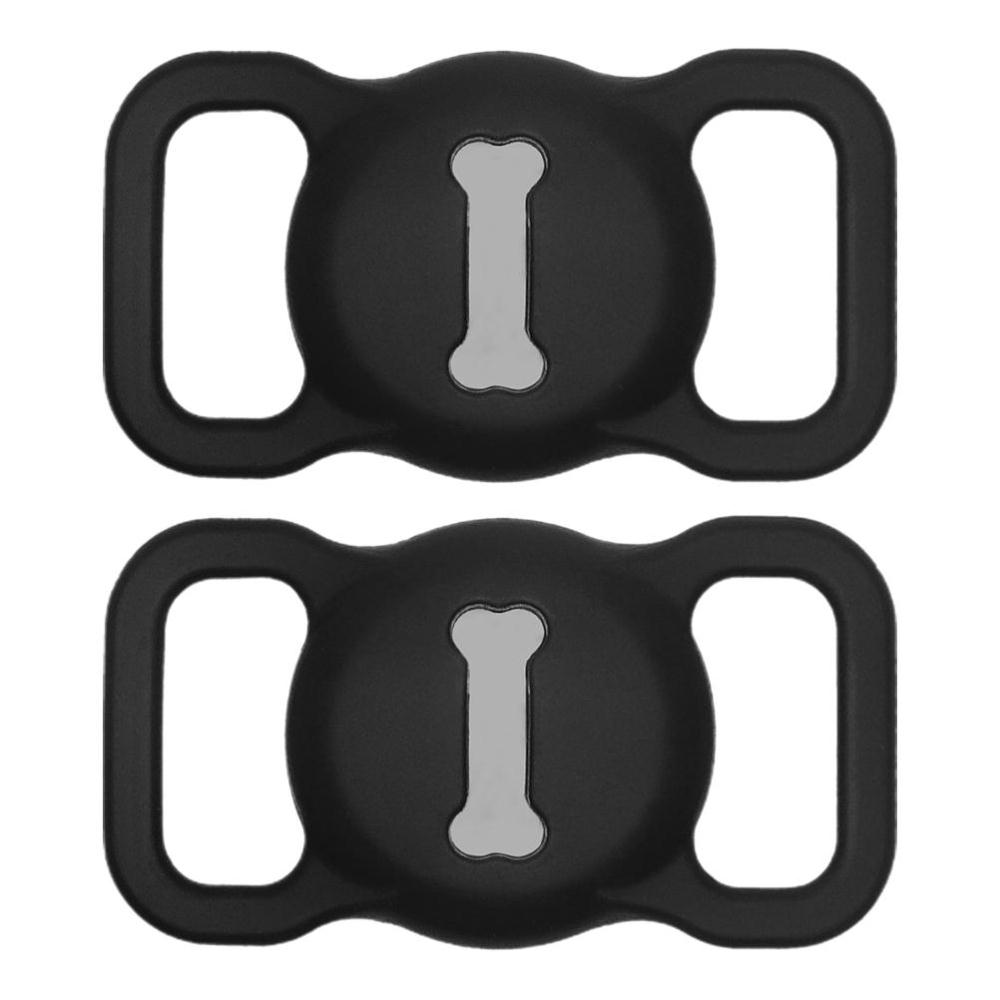 2PCS Silicone Protective Holder Portable Anti Lost Cover Compatible for AirTag and Pet Collar Black