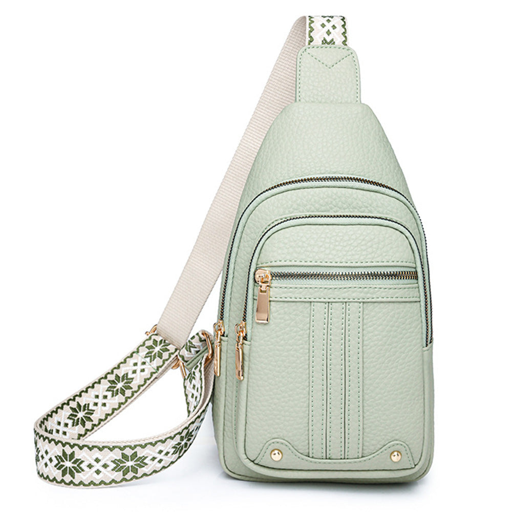 Women Sling Backpack Anti Theft Crossbody Bags with Adjustable Strap 5 Compartments Light Green