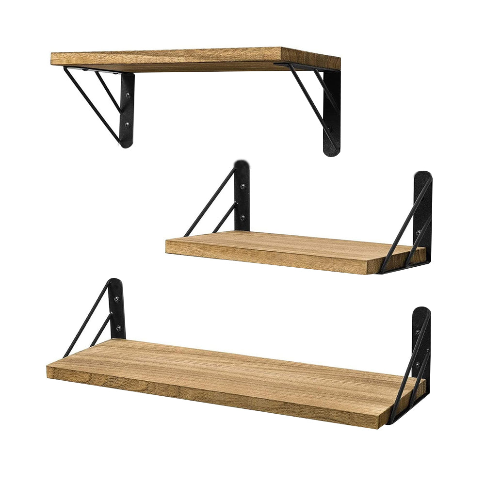Set of 3Pcs Wall Mounted Wood Floating Shelves Storage Display Racks Wood