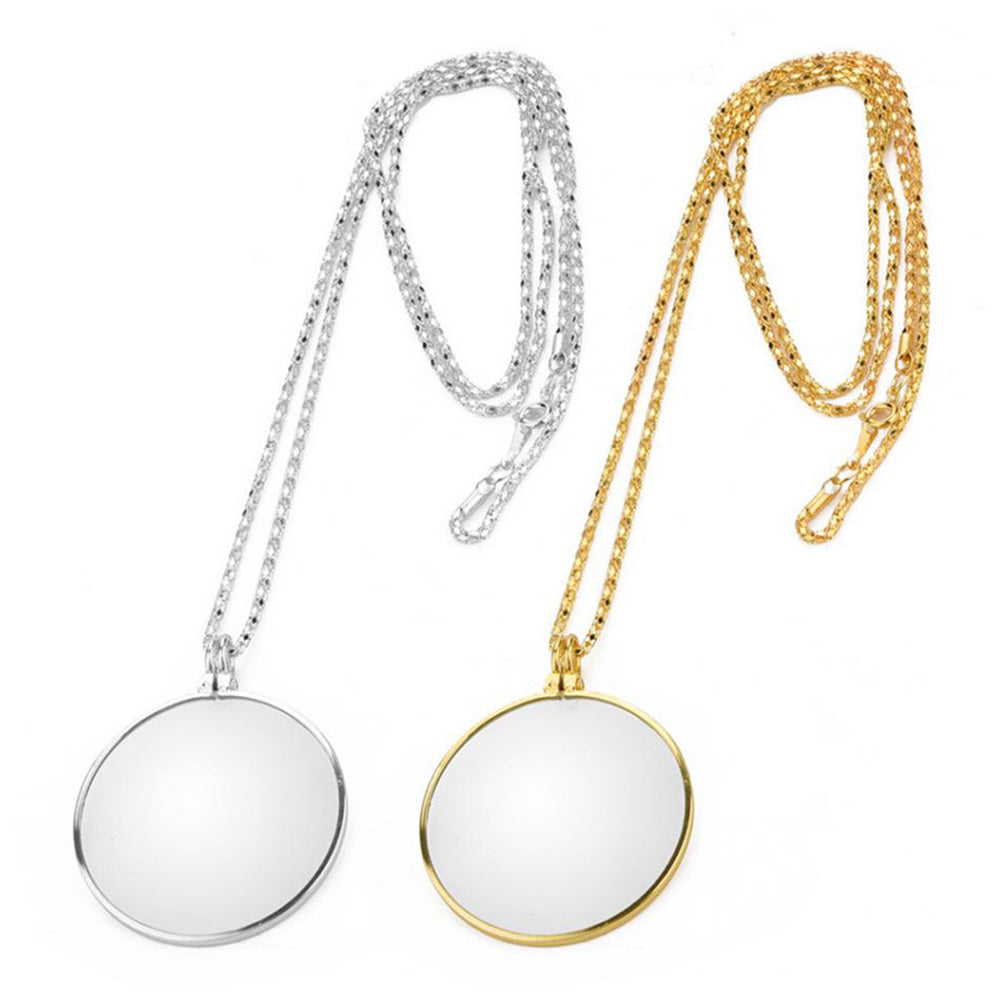 2-Pack 5X Necklace Magnifier Long Chain Magnifying Pendant for Reading Zooming Needlework