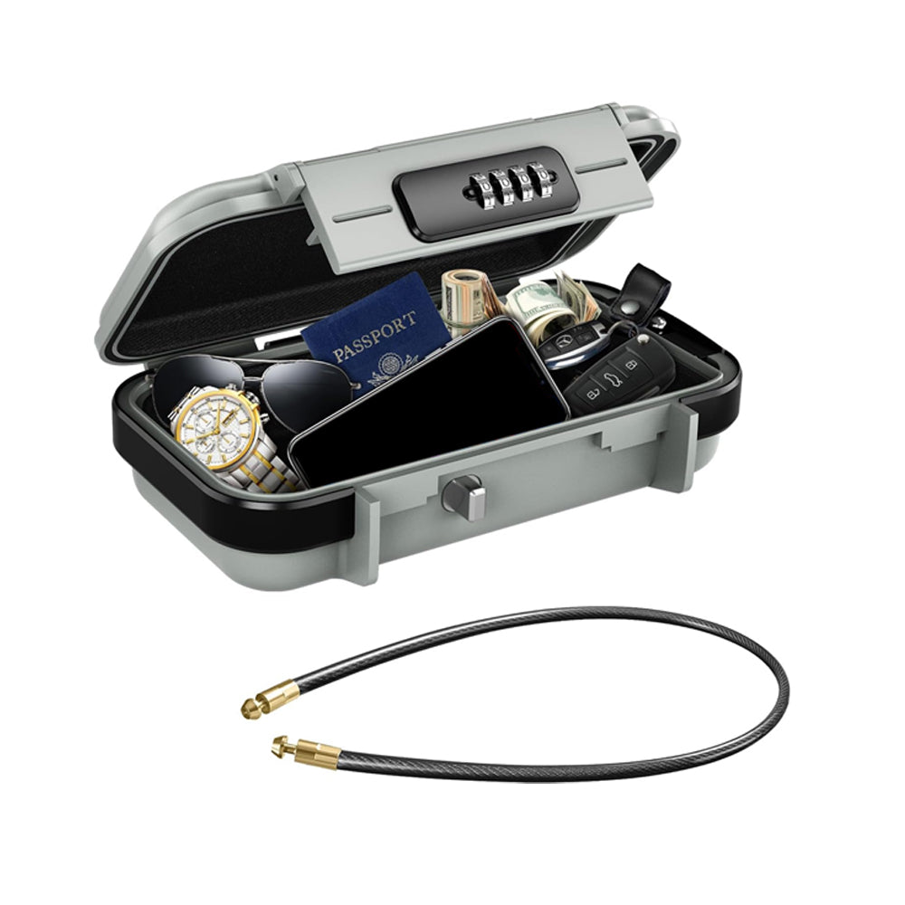 Portable Safe Box Combination Code Security Case LockBox with Removable Chain Gray