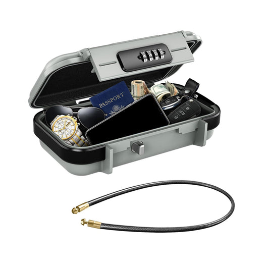 Portable Safe Box Combination Code Security Case LockBox with Removable Chain Gray