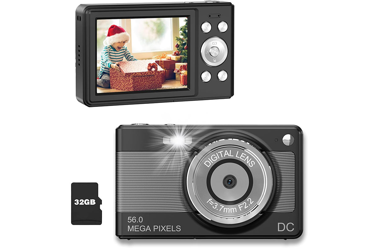 2.8 Inch Digital Camera 1080P Video Camera with 32GB Card 8X Zoom Anti Shake Compact Small Camera-Black