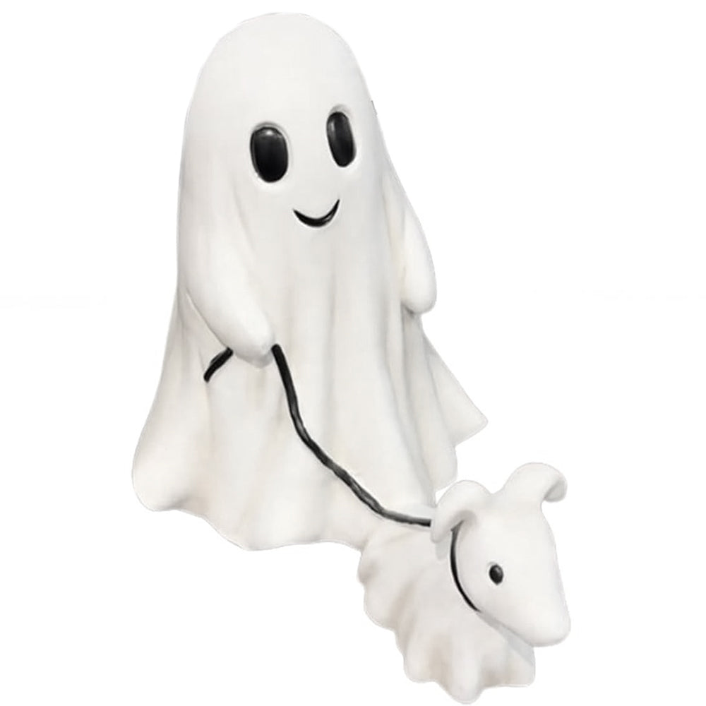 2Pcs Halloween Ghost Walking Dog Statue Ghost Ornament Decor for Yard Garden Corridor