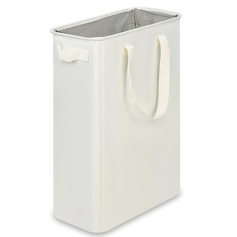 Slim Collapsible Laundry Basket with Handles for Small Spaces Beige