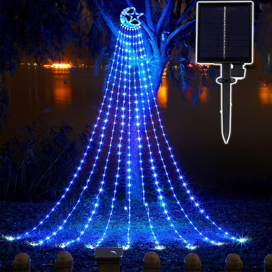 346LEDs Bluetooth App Control Lights Waterfall Tree Lights with Topper Star Crescent -Blue
