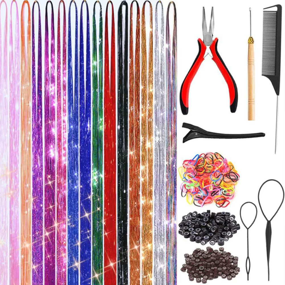 18Pcs Hair Tinsel for Girls 120cm Fairy Heat Resistant Tinsel Hair Extensions for Party Festival Decor