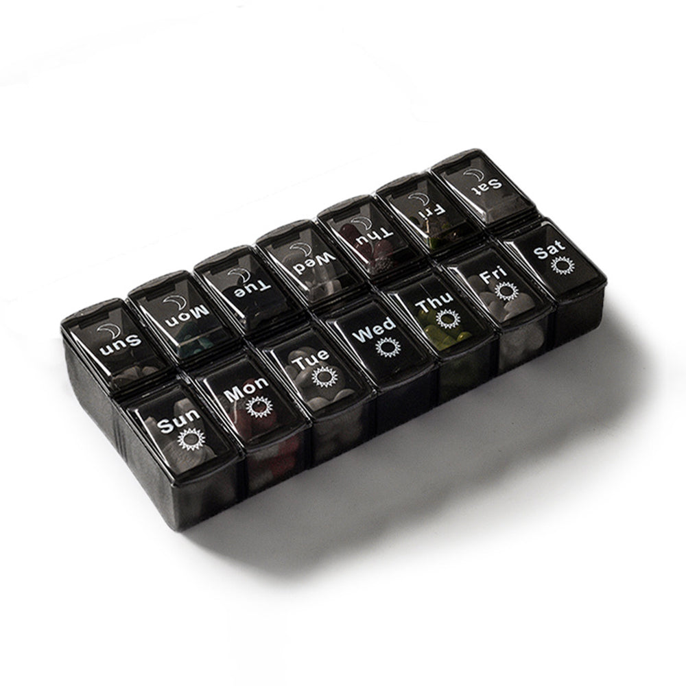 Pill Box Organiser 7-Day Weekly for AM PM Day Night Pill Case with 14 Compartments Black