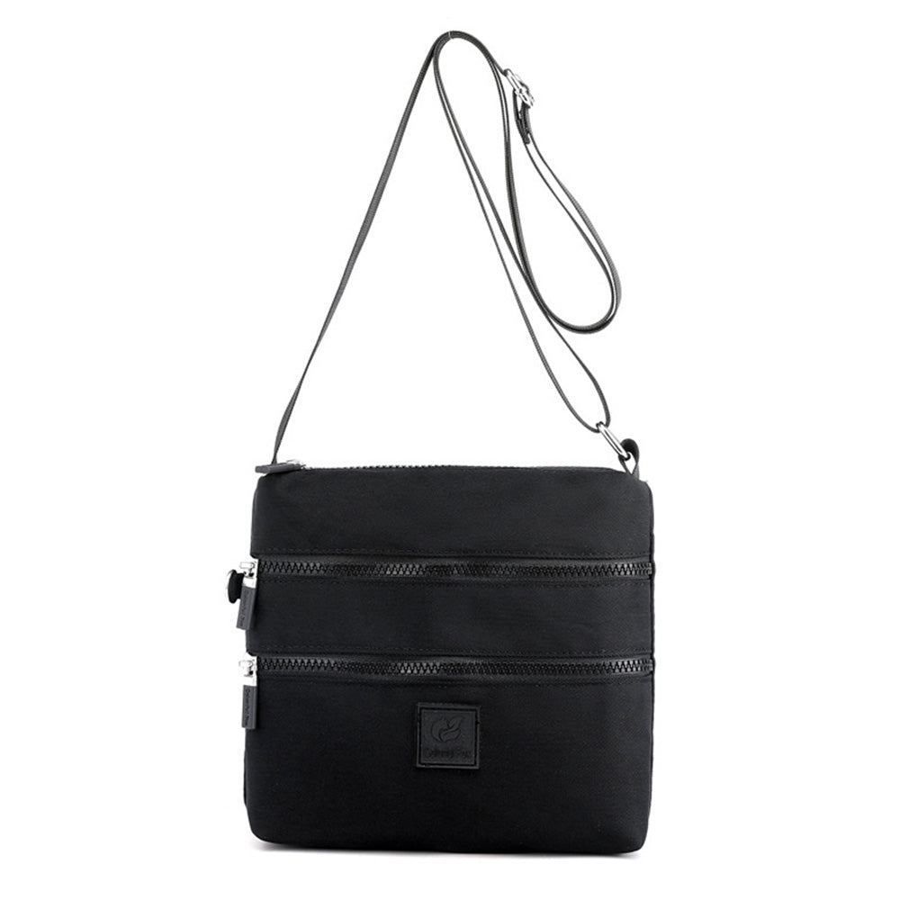 Multipockets Zipper Crossbody Purses Casual Nylon Shoulder Bag for Women Daily Handbag Black