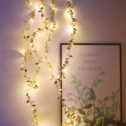 2M 20LEDs Golden Leaves String Lights Home Christmas Wedding Decor