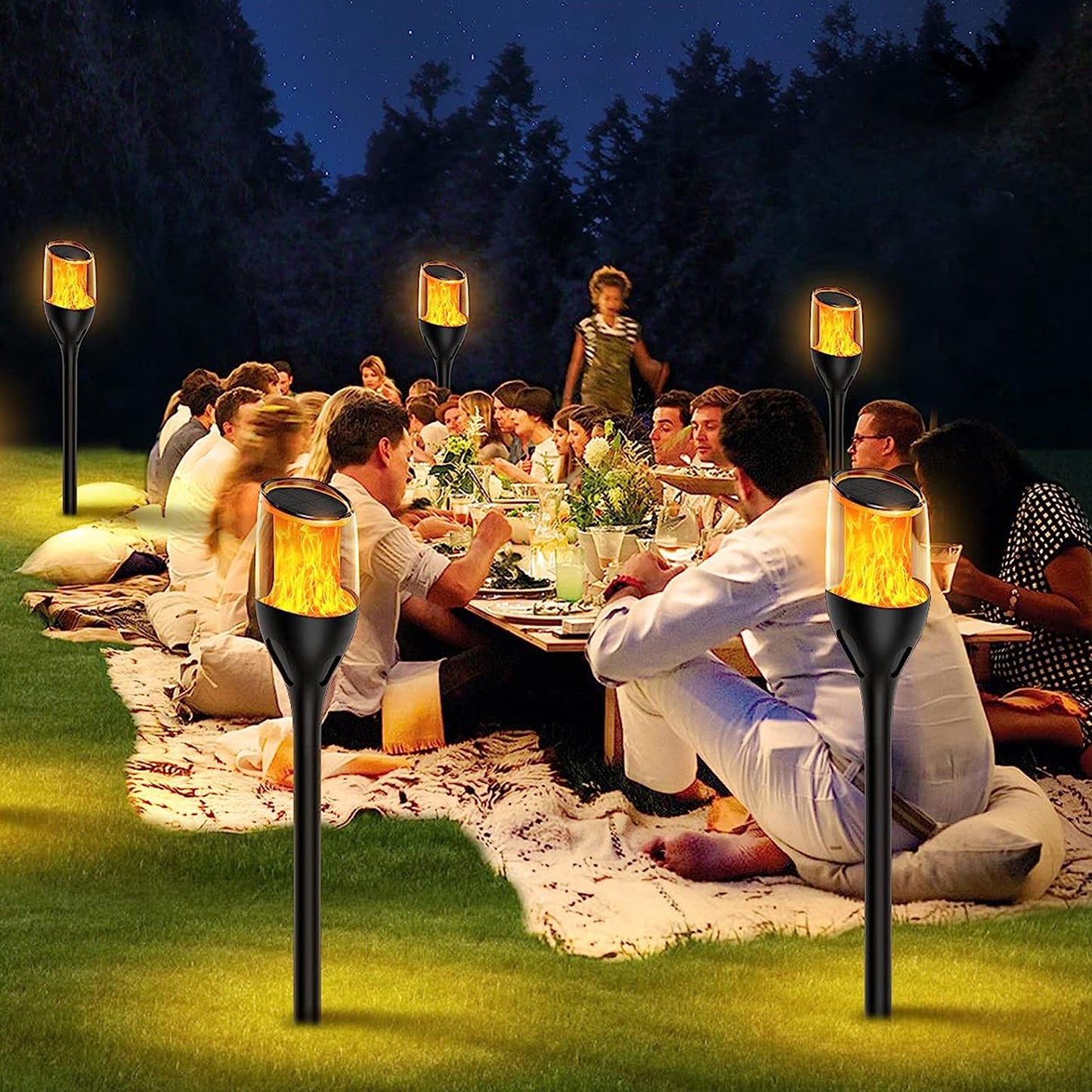 2-Pack 12 LEDs Waterproof Solar Garden Lights Solar Torch Light with Flickering Flame
