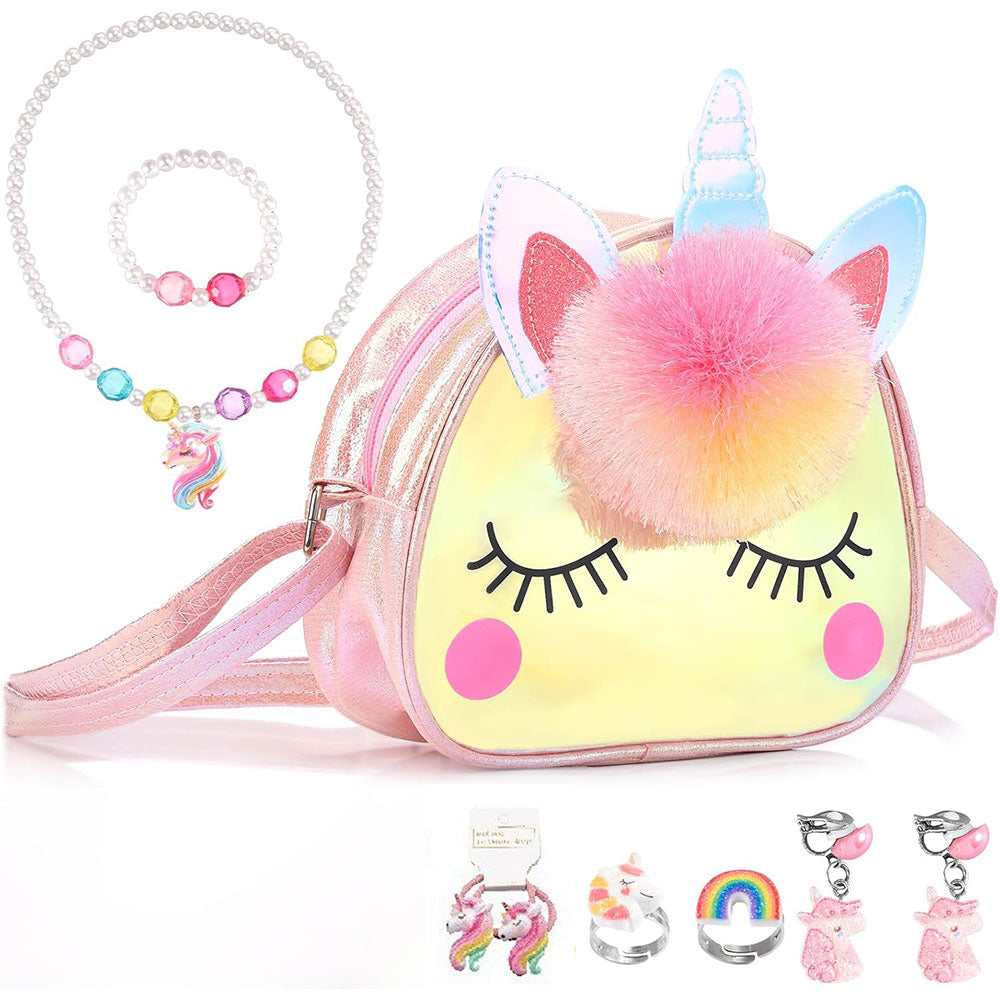 Cute Unicorn Sling Bag Set for Girls Rainbow Crossbody Bag Dress Up Accessories Style 1