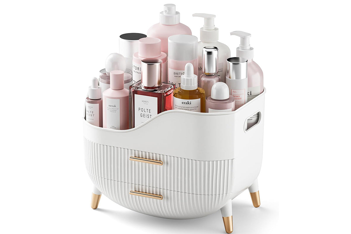 Large Capacity Makeup Organizer with 2 Drawers Skincare Cosmetic Display Cases Ideal Gifts for Women -White