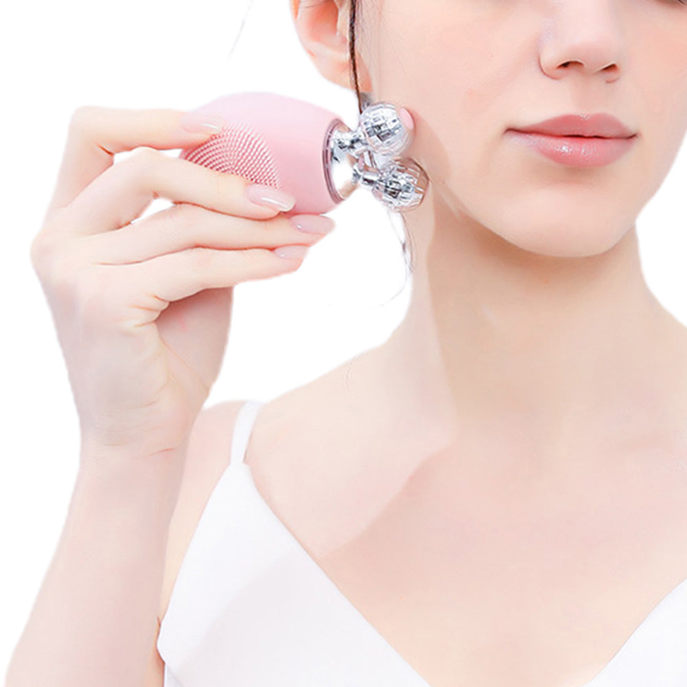 Electric Facial Cleansing Scrubber Rechargeable Silicone Face Deep Cleaning Brush with 5 Cleansing Modes Pink