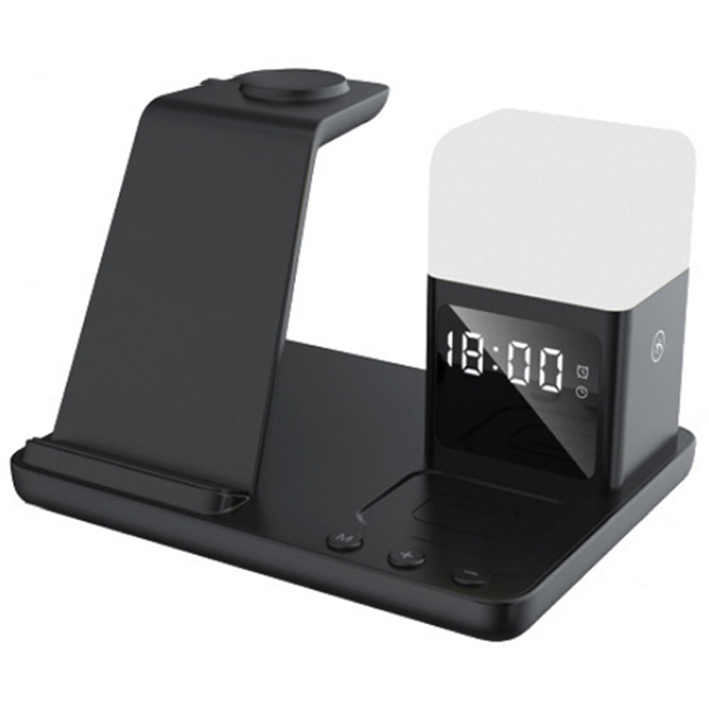 Wireless Charging Station with Alarm Clock Night Light 6-in-1 Charging Dock for Smartphone/Watch/Earbuds