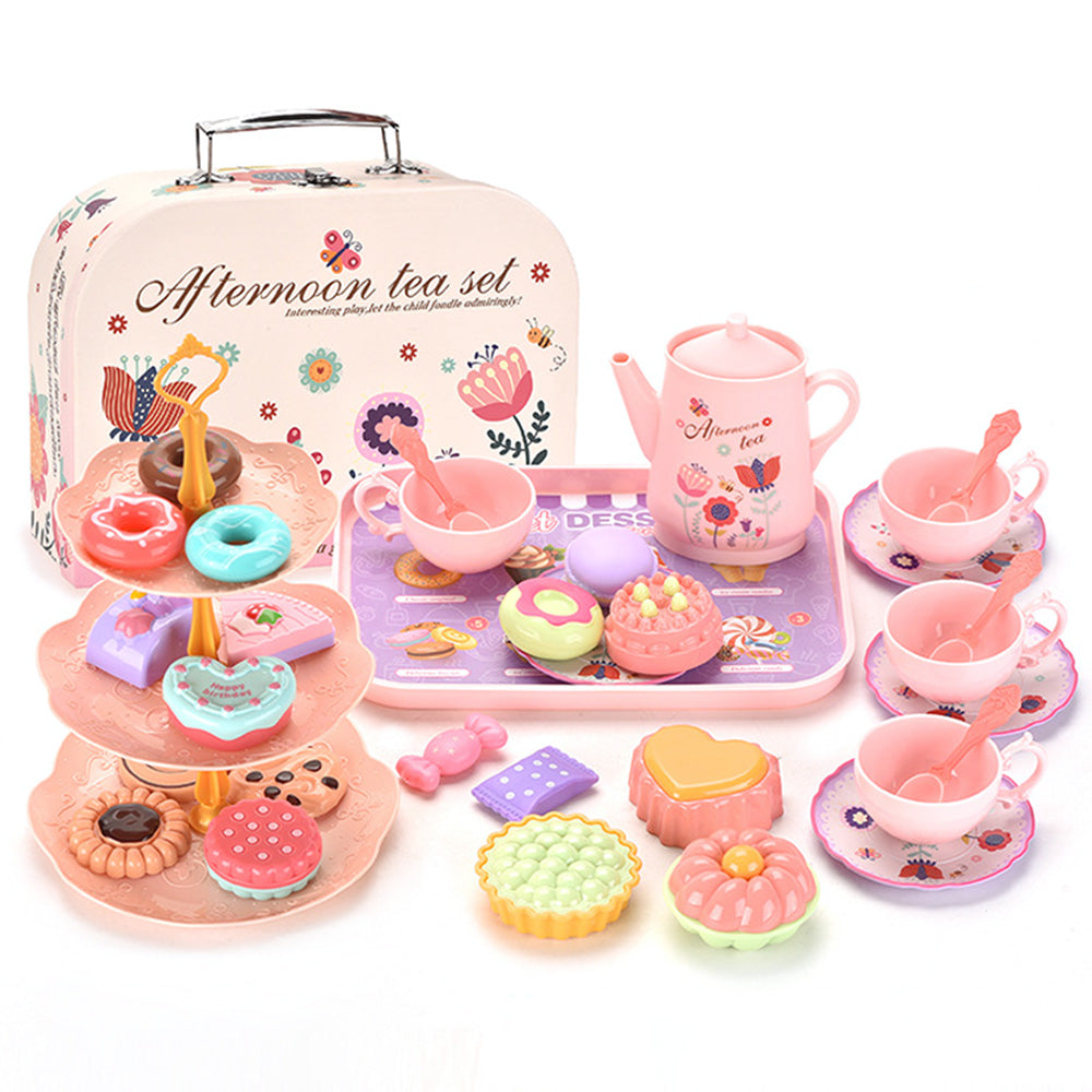 Kids Pretend Tea Party Set with Dessert & Carrying Case Style 1