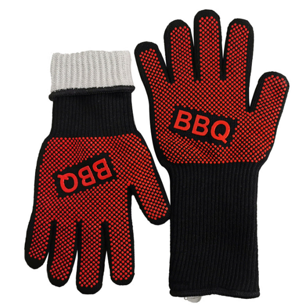 Pair of Heat Resistant Oven Gloves Non-Slip Grill Mittens for Cooking  Barbecuing Baking Red