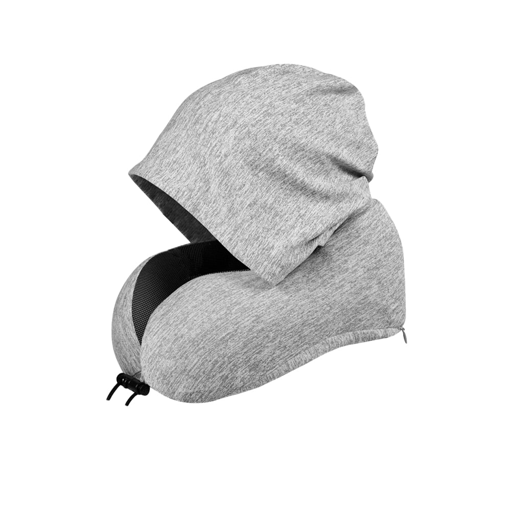 Travel Neck Pillow Hooded U Shaped Neck Cushion for Airplane Car Rest Light Gray