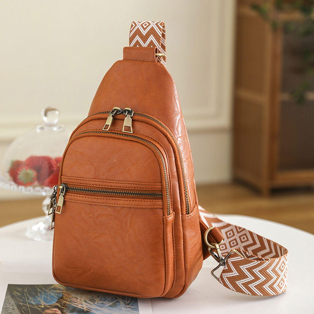 Women Sling Bag PU Leather Crossbody Bag Shoulder Bag Brown