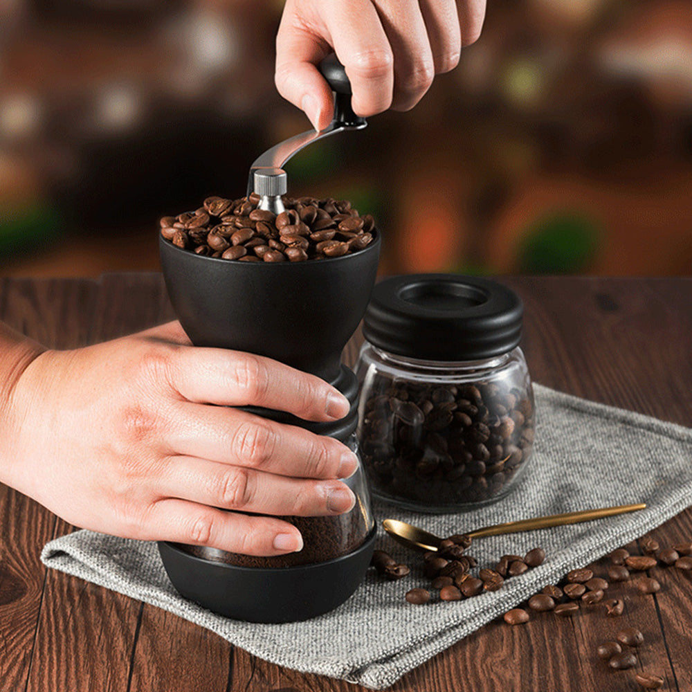 Manual Coffee Bean Grinder Hand Stainless Ceramic Burr Core Glass Jar Set