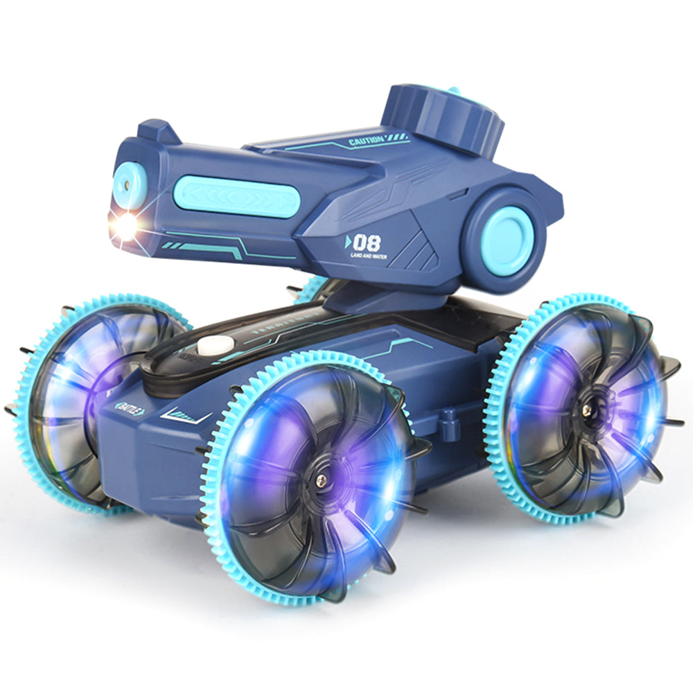 Amphibious Remote Control Car Boat Toy RC 4WD Stunt Car with Lights for Kids Blue