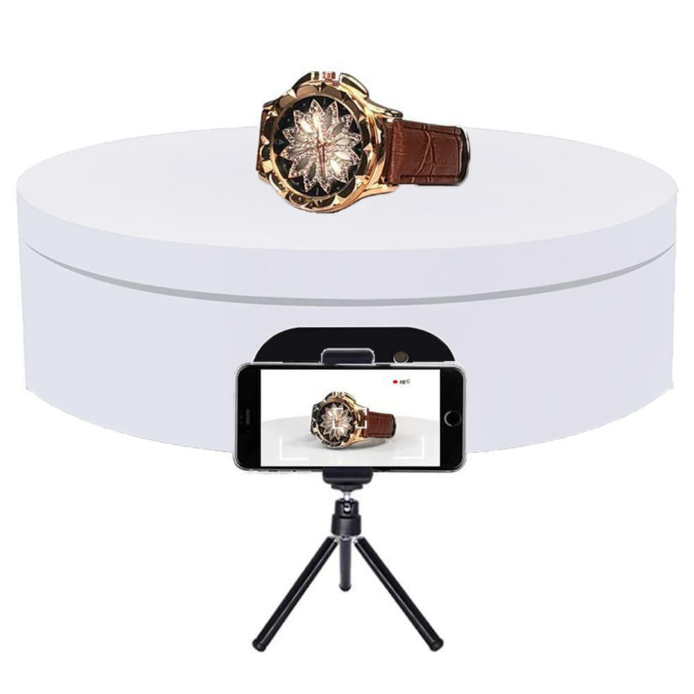12cm Rotating Display Stand Dual Power Supply Turntable for Showcasing Cups Jewelry White