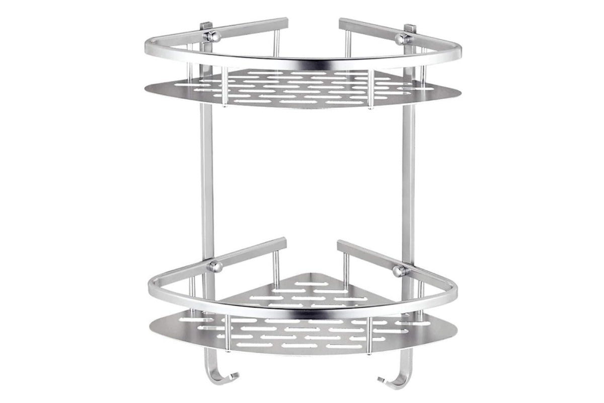 2 Layers Triangular Shower Caddy Shelf Bathroom Corner Bath Rack Storage Holder Organizer