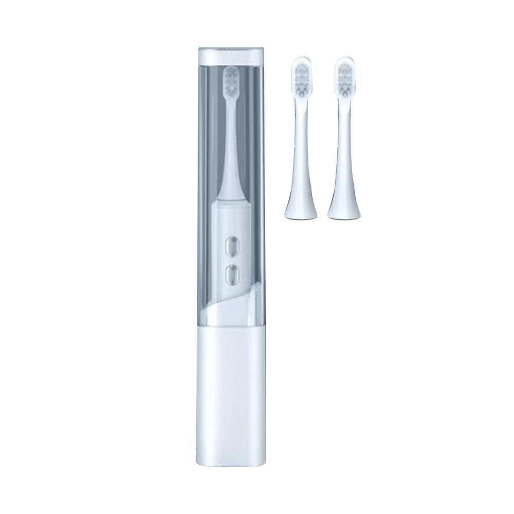 Travel Electric Toothbrush Self-Cleaning Vibration Toothbrush with 2Pcs Replacement Brush Head and Disinfection Storage Case White