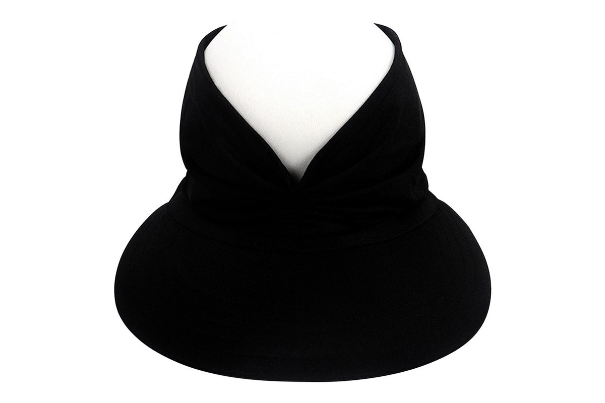 Womens Elastic Beach Summer Sun Hats Wide Brim Visor UV Protection-Black