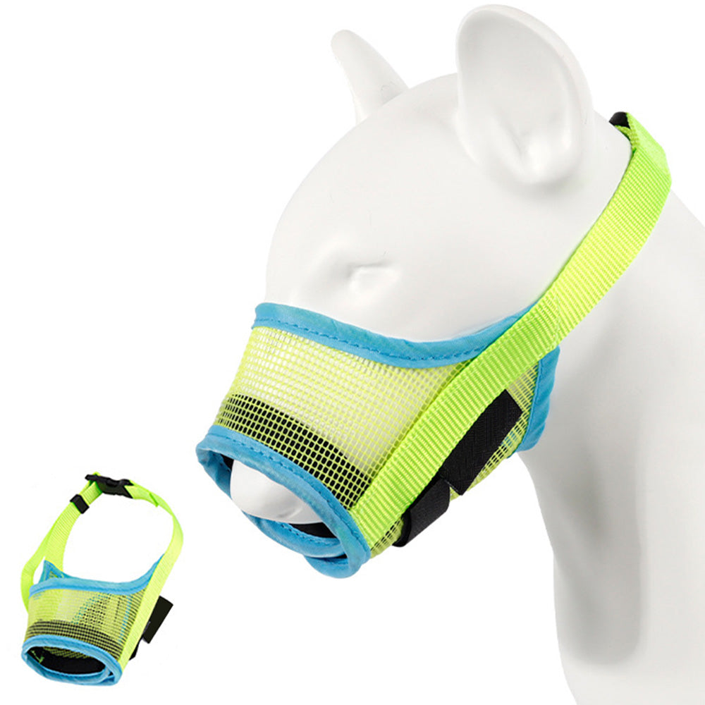 Dog Muzzle Air Mesh Adjustable Mouth Guard for Bark and Scavenging Prevention Green