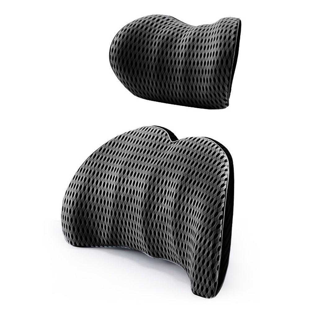 2Pcs Set Lumbar Neck Support Pillow Memory Foam Cushion for Car Office Chair Seat Dark Gray