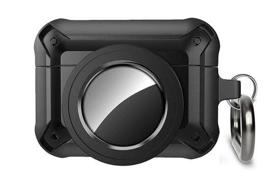 2 in 1 Protective Case for Apple Airpods 3 AirTags Holder with Keychain Shockproof-Black