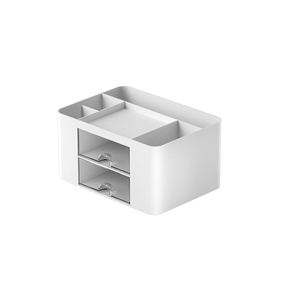 Multi-Functional Pen Organizer with 2 Drawer Office Art Supplies Holder for Desk White