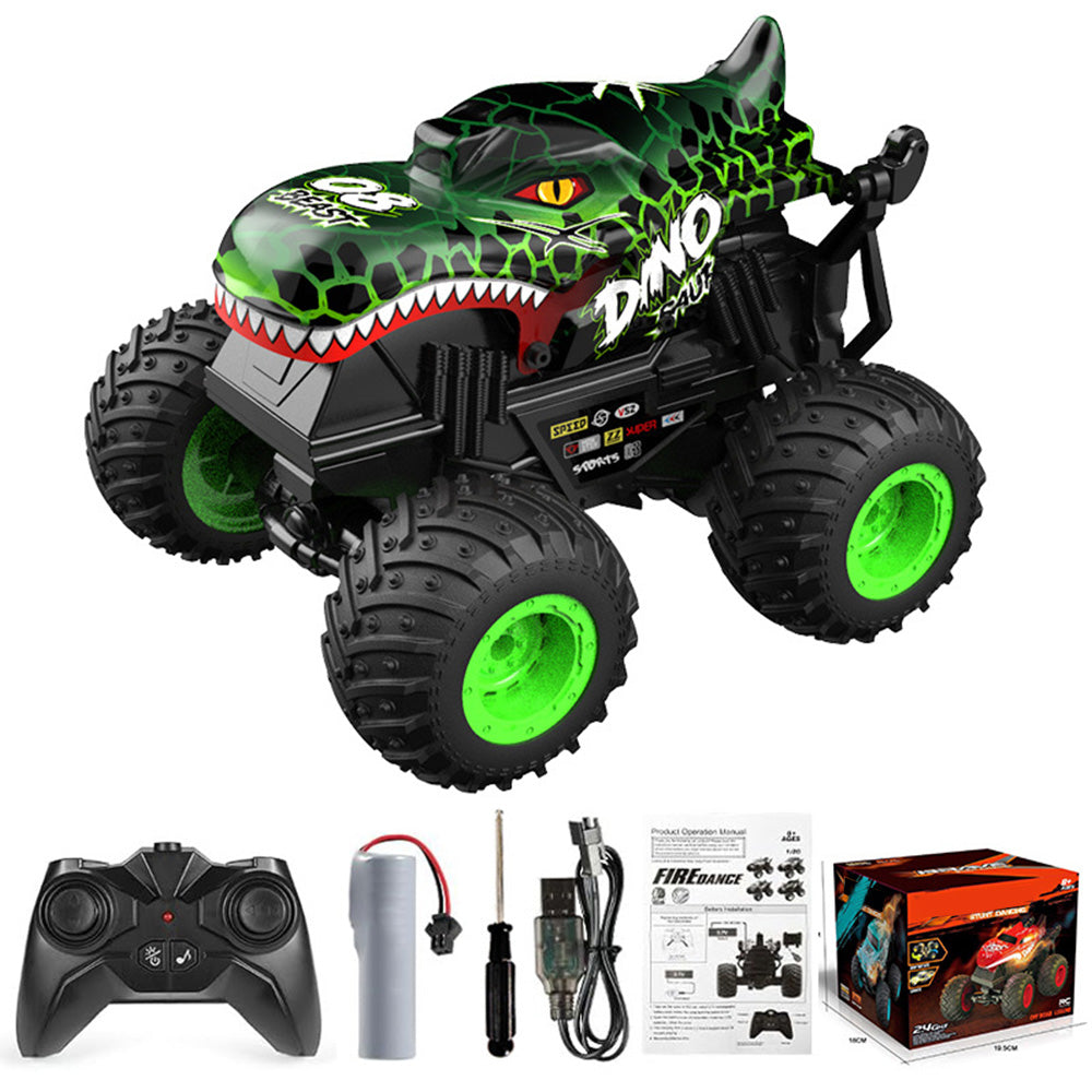1:20 Scale RC Monster Truck Dinosaur Toy Car with Lights and Music Green