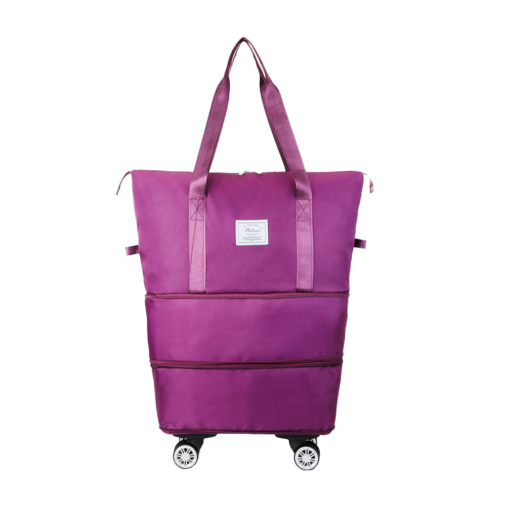 Expandable Wheeled Travel Duffle Bag Travel Foldable Rolling Gym Bag with Wheels Weekend Bag Dark Purple