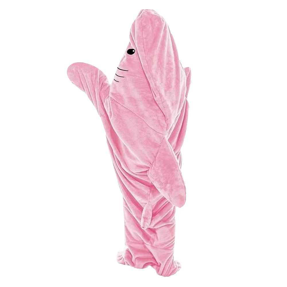 Pink Shark Hoodie Blanket Hooded Blanket Flannel Wearable Adult Throw Blanket