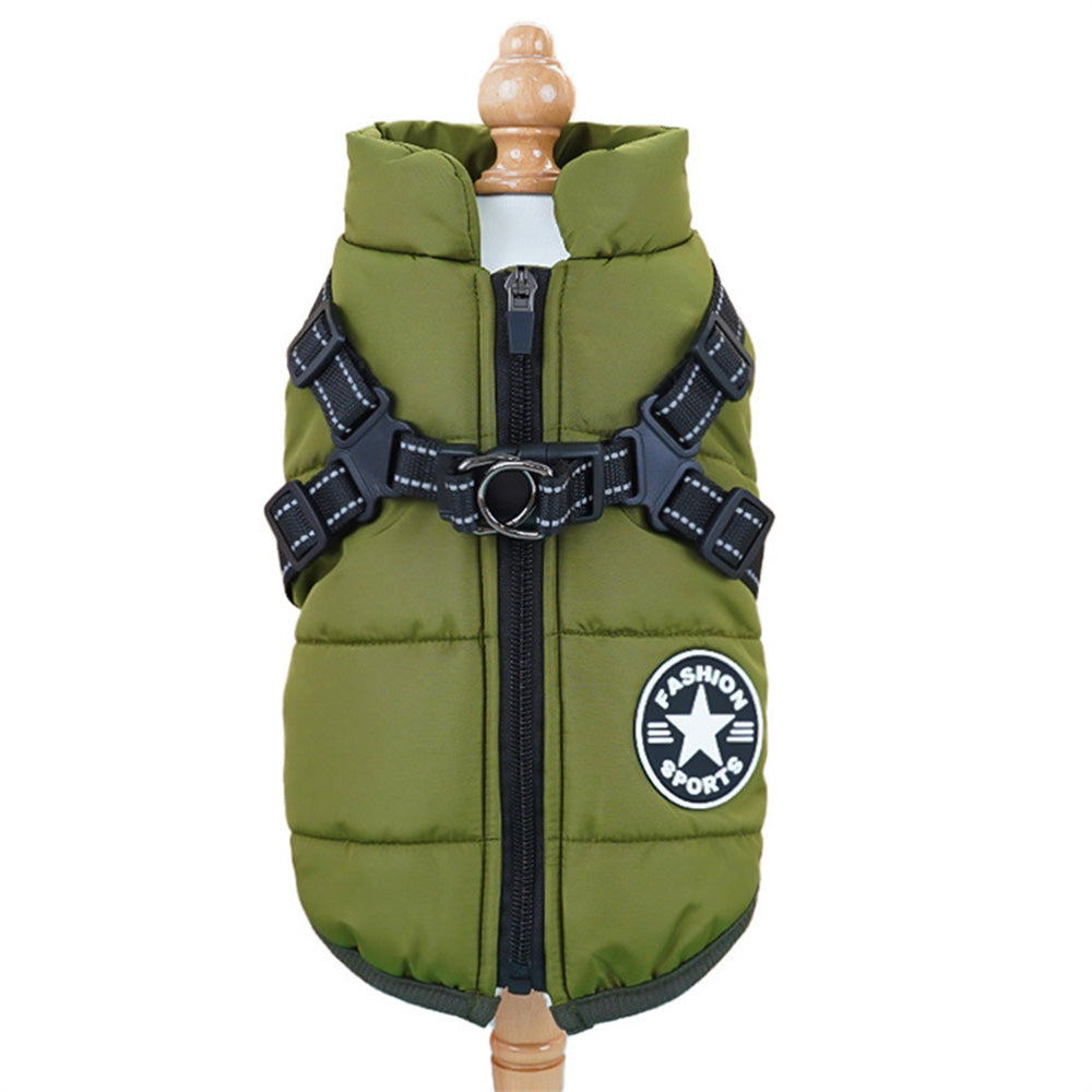 Pet Winter Jacket Padded Adjustable Warm Coats with Zipper (Green)