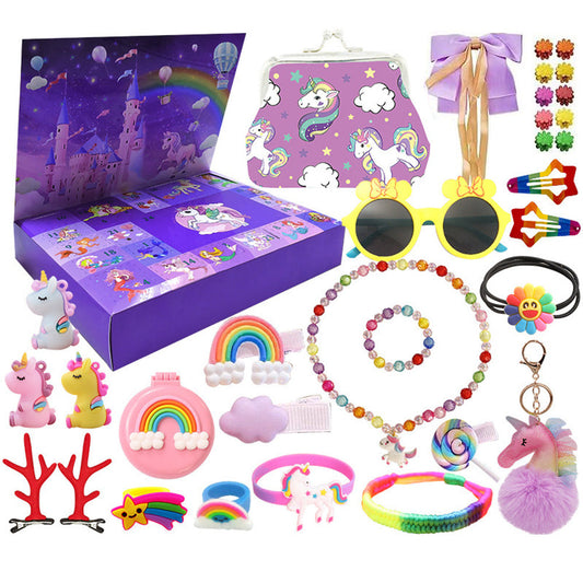 32Pcs Set Jewellery Countdown Calendar Unicorn Christmas Advent Calendar for Girls Style 1